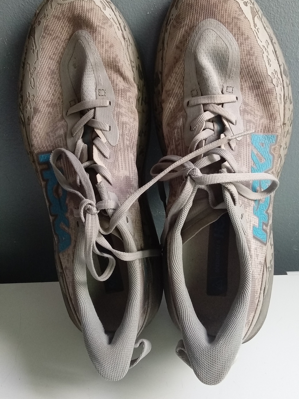 Hoka Zinal Trail Running Shoes Taupe Blue Vibram Megagrip Mens Sneakers - Picture 4 of 10